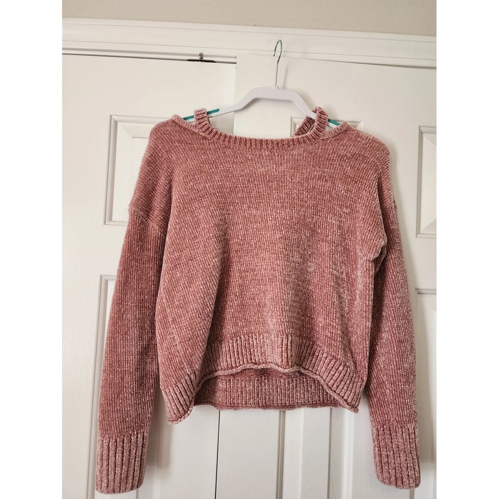 Mudd Women's Cold Shoulder Sweater Size Small Rose Pink Knit Long Sleeve